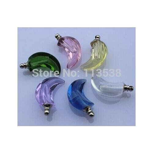 Freeship 50pcs/lot mixed Moon rice vial pendant charm resealable locket ash Crystal moon Miniature Perfume vial bottle Screw Cap