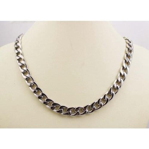 52.5cm length 1.1cm width Fashion Punk Mens 316L Stainless Steel Flat Curb Chain Necklace Trendy Rock Link Chain Women 's