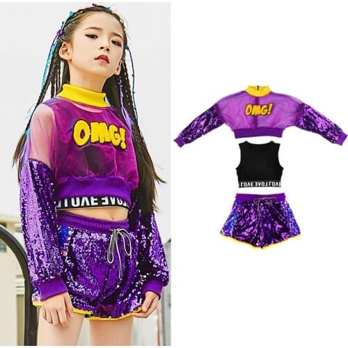 Kids Jazz Dance Performance Costumes Shiny Sequin 5 Color Hiphop Suit Girls Street Dance Clothing ChildrenS Day Clothes DQL324