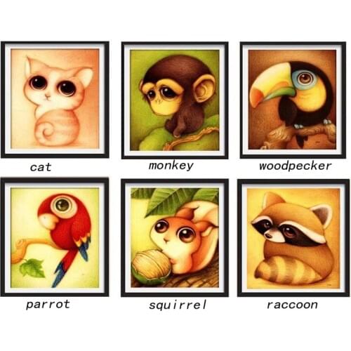 Diy 5d diamond painting cat,Round diamond embroidery,diamond mosaic rhinestones,cartoon,monkey,parrot,for children