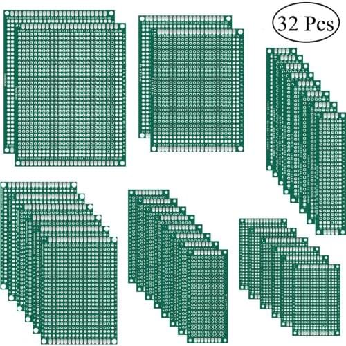 2 Pcs Double Sided PCB Board Prototype Kit 6 Sizes for DIY Soldering Project Compatible with Arduino Kits