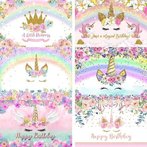 Vinyl Flower Baby Poster Rainbow Newborn Baby Shower Birthday Backdrop Unicorn Party Photography Background For Photo Studio