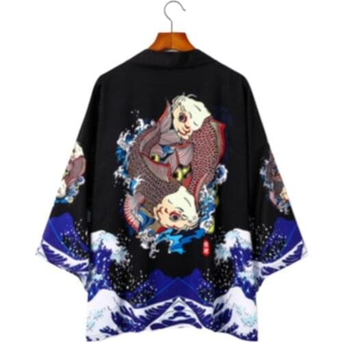 Summer Youth Mens Japanese Kimono Robes Loose Printed Seven-point Sleeves Suncreen Clothing Thin Coat Yukata Causal Jacket 2035