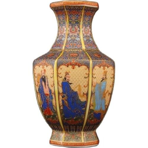 Chinese Old Enamel Colored Porcelain Vase Eight Immortals Crossing The Sea Vase Appreciation Bottle