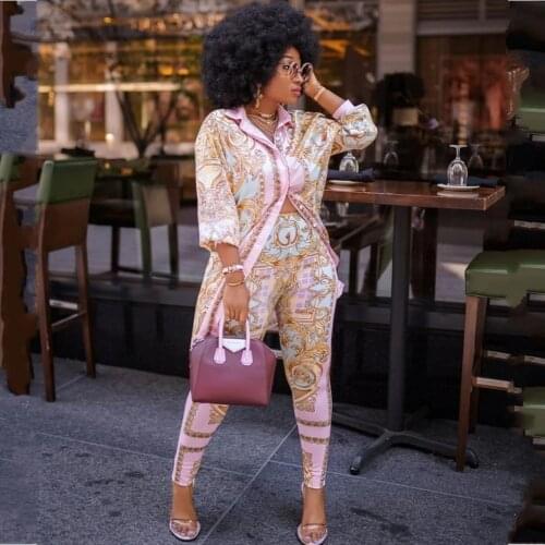 2 Piece Sets Fashion Print Costume Dashiki African Clothes For Women Party European Clothing Ladies Robe Africaine Two Piece Set