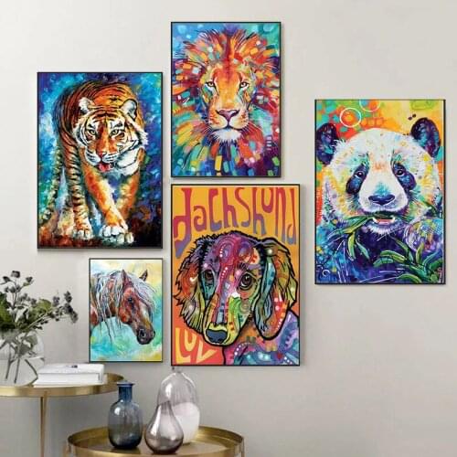Colorful Animals Graffiti Art Canvas Painting on The Wall Posters and Prints Tiger Lion Horse Art Pictures for Living Room Decor