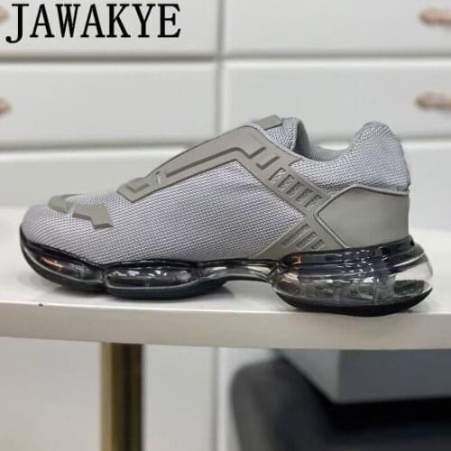 Mens Fashion Sneakers Shoes Clear Air Cushion sole Casual Lace up Flat Shoes Black Grty Breathable mesh Leisure Run Shoes Man