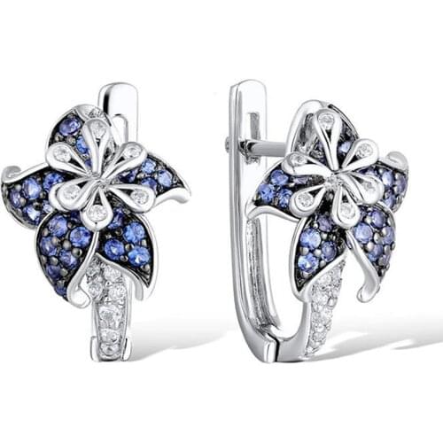 Woman Blue Flower Cubic Zirconia Earring Fashion Jewelry