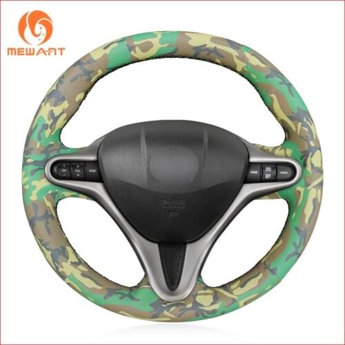 MEWANT DIY Camouflage Artificial Leather Hand Sew Anti-Slip Car Steering Wheel Cover for Honda Civic Civic 8 2006-2011 (3-Spoke)