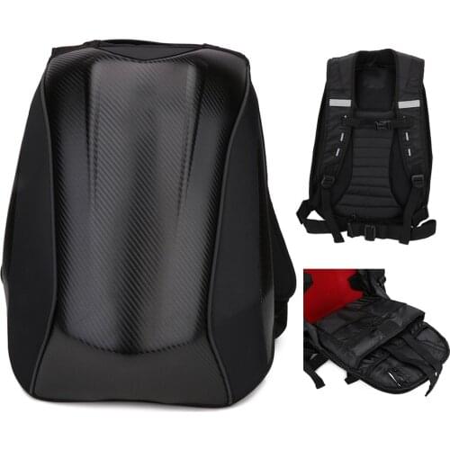 Motorcycle Carbon Fiber Backpack Riding Bag Waterproof Hard Shell Storage Padded Compartment
