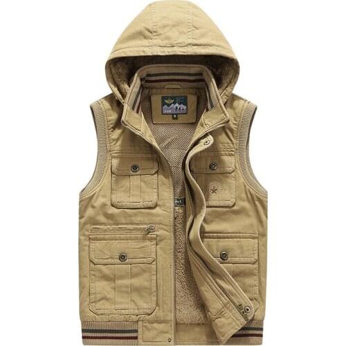 Fur Cotton Inside Autumn Winter 2019 New Warm Hooded Vests Men Pockets Big Many Design Plus Size Loose Thick New Style Velvet