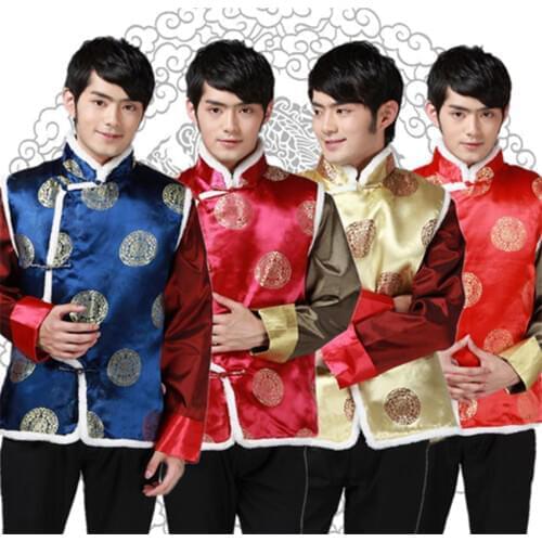 New Men Chinese Style Tang Suit Print Vest Thicken Goden Dragon Suit for Mens Wu Tang Traditional China Fashion Clothing