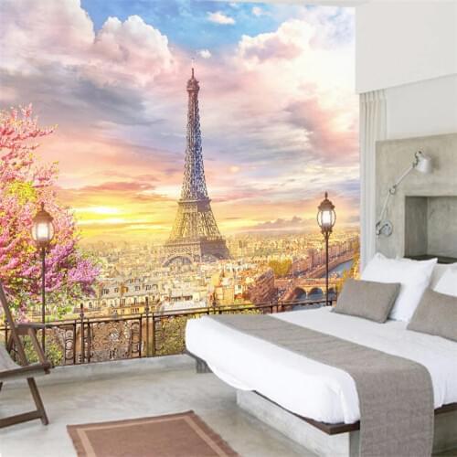 Custom any size 3D wall mural wallpapers Modern fashion Eiffel Tower Flowers 3D Perspective Wall Sticker