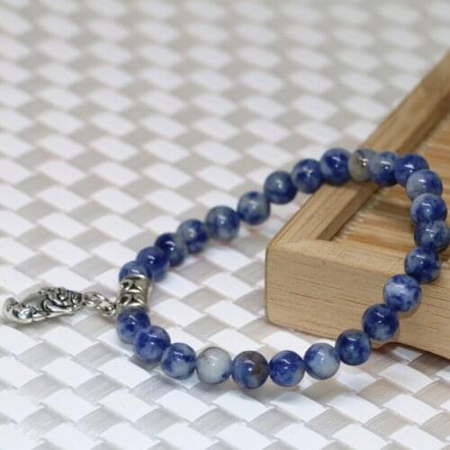 New arrival hot 6mm natural blue spot point stone beads round beads pretty strand bracelet elastic jewelry making 7.5inch B1950