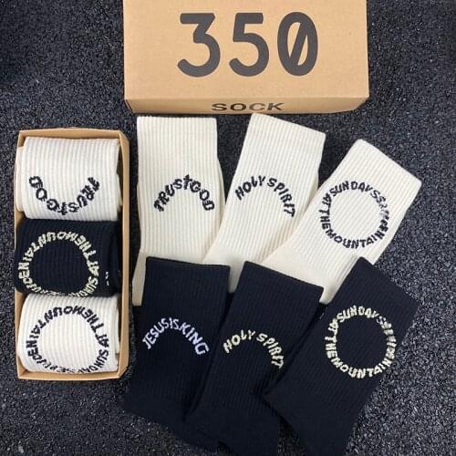 ”Sunday Service ” Socks Man Fashion Crew Sports Letter Embroidery Trend Socks Hip Hop Cotton Socks 3 Pairs/box