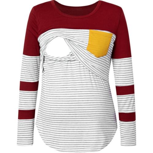 2021 Autumn Long Sleeve Pregnant Women Breastfeeding Tops Patchwork T Shirts Maternity T-shirt Nursing Clothes Bottoming Shirts