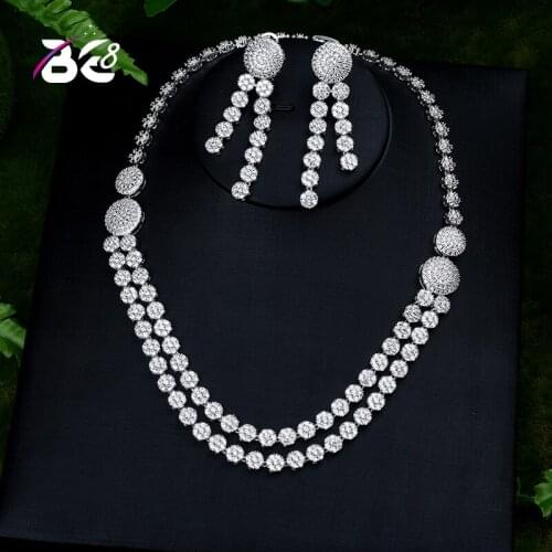 Be 8 Simple Fashion Round Shape Earrings Sliver Color Necklace Weddings Jewelry Sets With AAA+ CZ Zirconia Jewelry S399