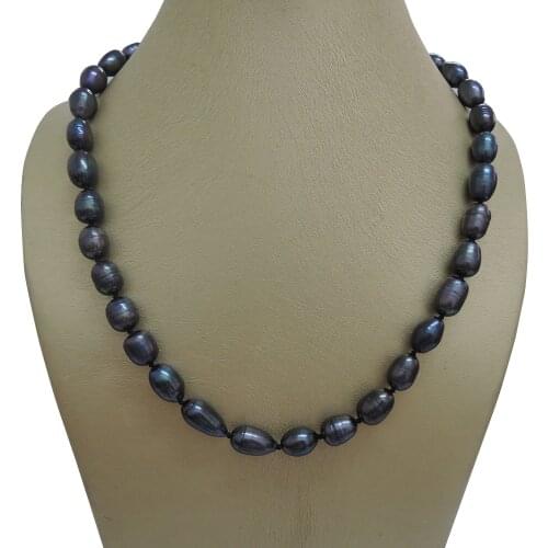100% FRESHWATER PEARL NECKLACE-black pearl NECKLACE ,oval or rice shape ,big pearl