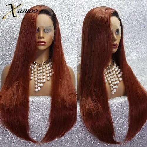 XUMOO High Temperature Fiber Synthetic Lace Front Wig Glueless Ombre Copper Long Straight Wig Daily Cosplay Wigs For Black Women