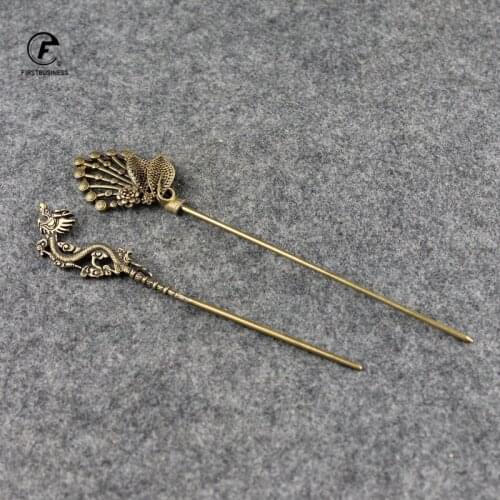 Valentines Day gift Vintage dragon flowers Hair Clips Girls brass copper needle Hairpins Fashion Hairgrips Lady Elegance Tools