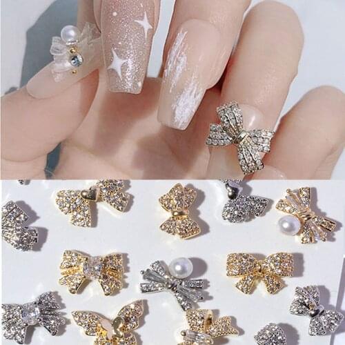 Charms Pearl Crystal Glass Stone Manicure Tools Butterfly Nail Jewelry DIY Nail Art Decorations Bow Nail Rhinestones