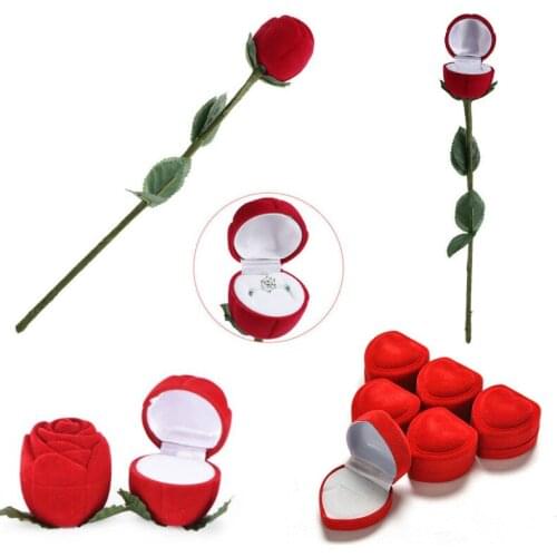 Portable 3D Red Rose Heart Jewelry Box Wedding Ring Gift Case Earrings Storage Display Holder Gift Boxes For Earring Rings
