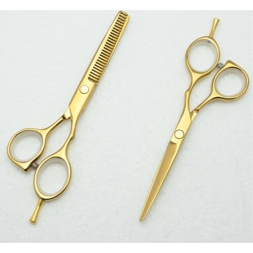 5.5'' 16cm Customized Logo JP 440C Golden Professional Human Hair Scissors Hairdressing Cutting Shears Thinning Scissors C1014