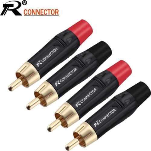 100pcs/lot RCA Connector Gold Plated RCA Male Plug Wire Connector Professional Speaker Plug Cable Adapter 50 Pairs Red+Black