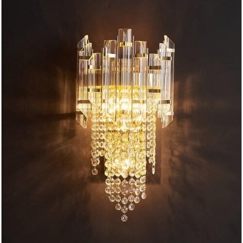 Luxury bedroom crystal wall lights gold sconce living decoration lustre cristal hallway lighting
