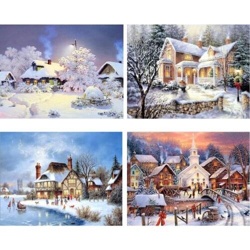 Needlework Diamond Painting Beautiful Snow Winter Landscape Diamond Embroidery All Drill Rhinestone Picture RF465