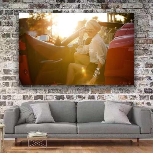 Sexy Beautiful Woman Car Wall Art Posters and Prints Modern Canvas Paintings for Living Room Decor