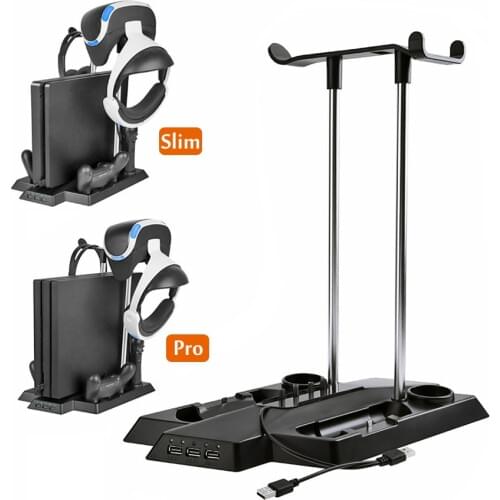 PS4 Pro Slim PS VR Move Vertical Cooling Charging Storage Bracket, PSVR Headset Holder & Move Controller Charging Station