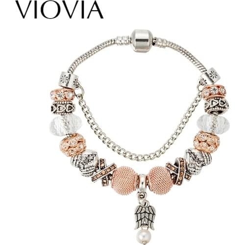 VIOVIA Famous Jewelry Angel Wings Charm Bracelets & Bangles Snake Chain Bracelets For Women Pulseira Feminina B16043
