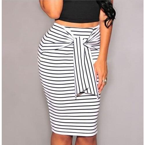 2021 Summer Women New Striped Pencil Skirt Fashion Sexy Slim Bag Hip Skirt With Sashes High Waist Bag Hip Skirt Hot Sale