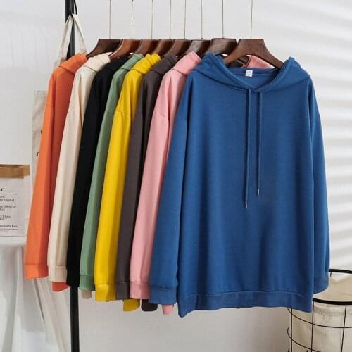 Womens Sweatshirt Loose Korean Hooded Midi Shirt Solid Fall 2020 Women Long Sleeve Oversized Crewneck Sweatshirt Pullovers 5XL