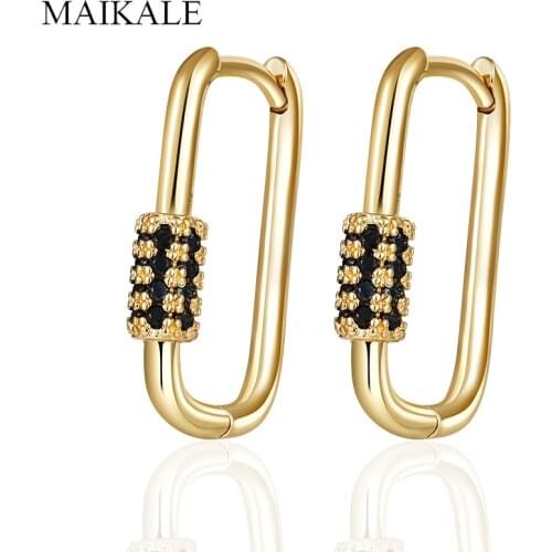 MAIKALE Lasting luster Health environmental protection Copper Creative Pin Shape Colorful Zircon Stud Earrings for Women Jewelry