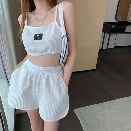 Summer Two Piece Set Woman Outfits Letter Print Sexy Camis Tops And Shorts Elastic Waist Soft Cool Lce fabric 2 Piece Women Set