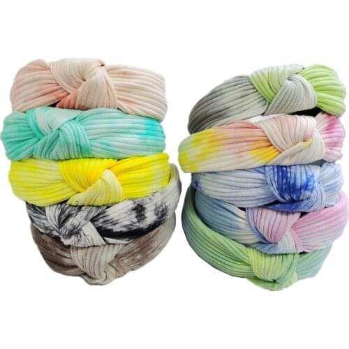 Women Retro Tie Dye Knot Hairband Striped Knitting Bow Headband Handmade Wide Cotton Hair Hoop Bohemian Turban Hair Accessories