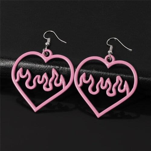 1 Pair Funny Flame Heart Drop Earrings for Women Punk Cool Gift Hollow Fashion Female Ears Fine Jewelry Dangle Arete