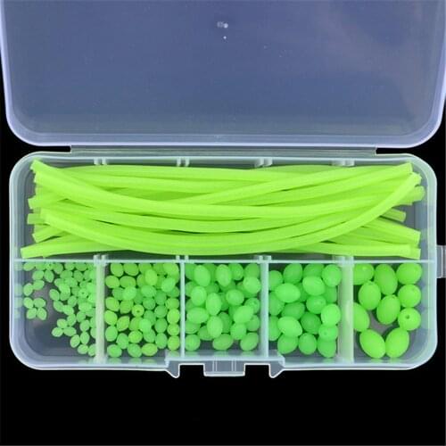 170pcs/set Luminous Fishing Beads Tube Soft Rubber Floating Glow Fishing Beads Fishing Rig Tube Sleeve Accessories