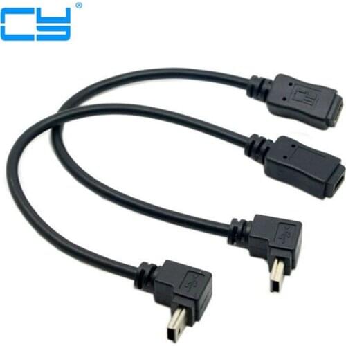 2pcs 90 Degree Up & Down Direction Angled Mini USB 5 Pin Male to Mini USB Female Extension Cable 0.2m, 20cm
