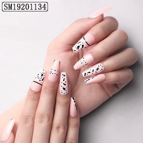 24pc Cow Pattern Nail Patch Glue Type Removable Long Paragraph Fashion Manicure False Nail Patch SK88
