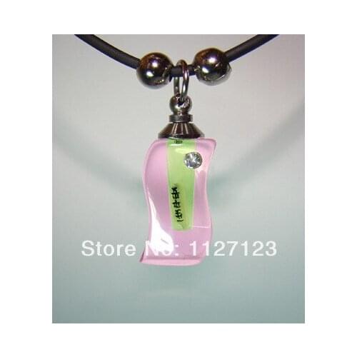 25pcs/lot pink S-shape Rice vials pendants rice vial pendant perfume empty glass bottle glass spray perfume bottle1