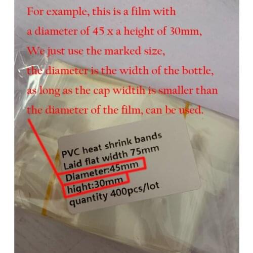 400pcs Pvc Transparant Heat Shrink Bands Water Proof Sealing Film diameter 45mm bands Height 30mm bands Laid flat width 75mm