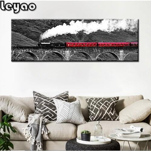 60x180cm-Red Train Landscape,Large size,diamond painting,square,round,diamond embroidery,cross stitch,mosaic diamonds wall art