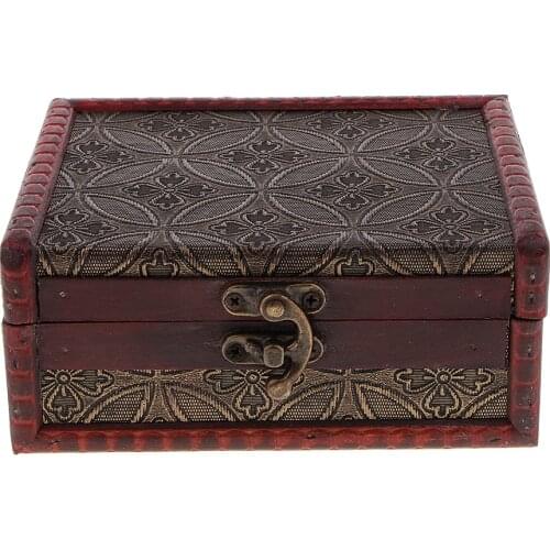 Antique Wooden Lock Jewelry Holder Storage Necklace Bracelet Gift Box Case