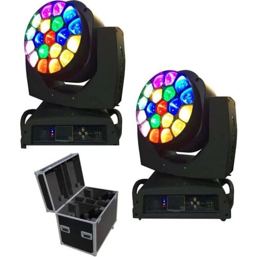 Free Shipping 2pcs/Lot Flightcase Packing 19*15w 4 In 1 Led Moving Head Zoom Big Bee Eye Moving Stage Lighting