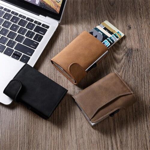 Bisi Goro New Mens Buckle Wallet Anti Theft Brush Credit Card Holder High Quality Metal Card Box Portable Neutral Wind Card Bag