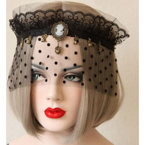 Elegant Victorial Crown Shape Black Lace Elastic Band Women`s Vail