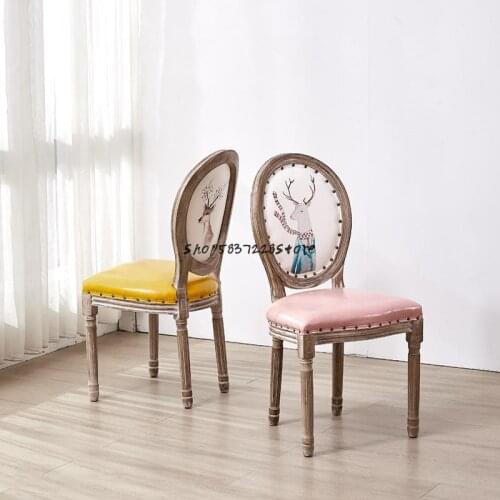 European Style North European Style Retro Solid Wood Dining Chair Household Simple Armback Stool Dining Room Manicure Desk Chair